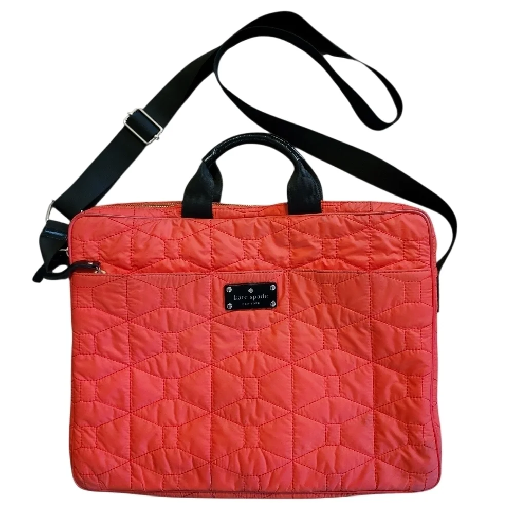 Kate Spade Red Black Quilted Padded Latop Carrier Shoulder Bag School College